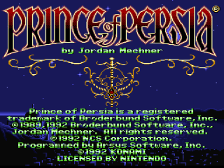 Prince of Persia title screen for Super Nintendo